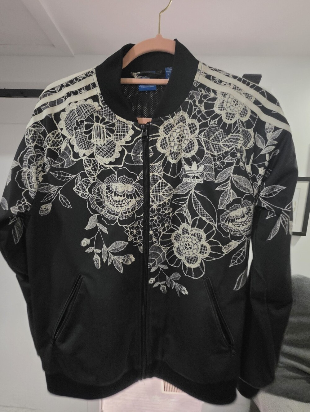 Adidas Originals Black & Cream Floral Track Jacket